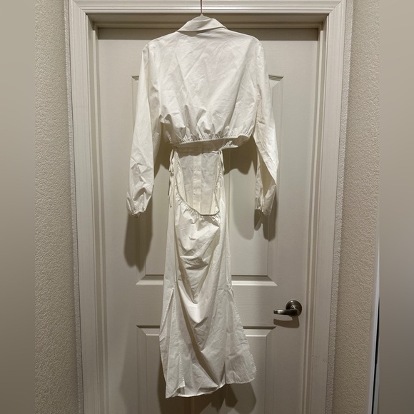 Topshop Ruched Cutout Long Sleeve Cotton Poplin Midi Shirtdress In White - Picture 7 of 10